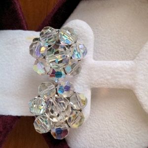 Vintage Crystal Screw On Flower Earrings